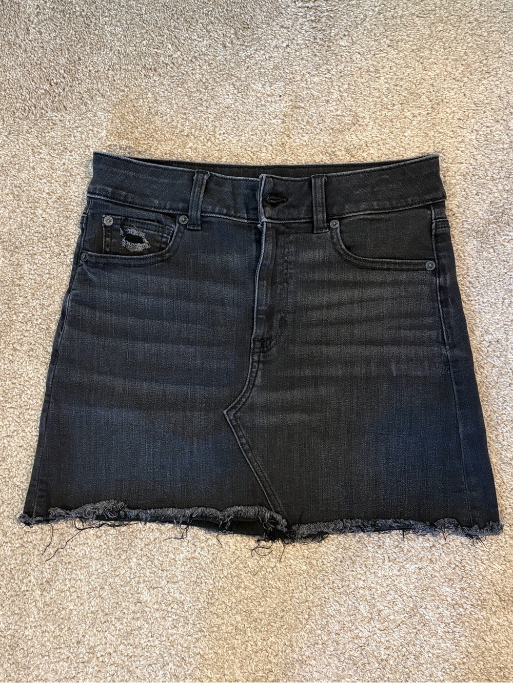 American Eagle Outfitters Black Denim Mini Skirt with Frayed Hem